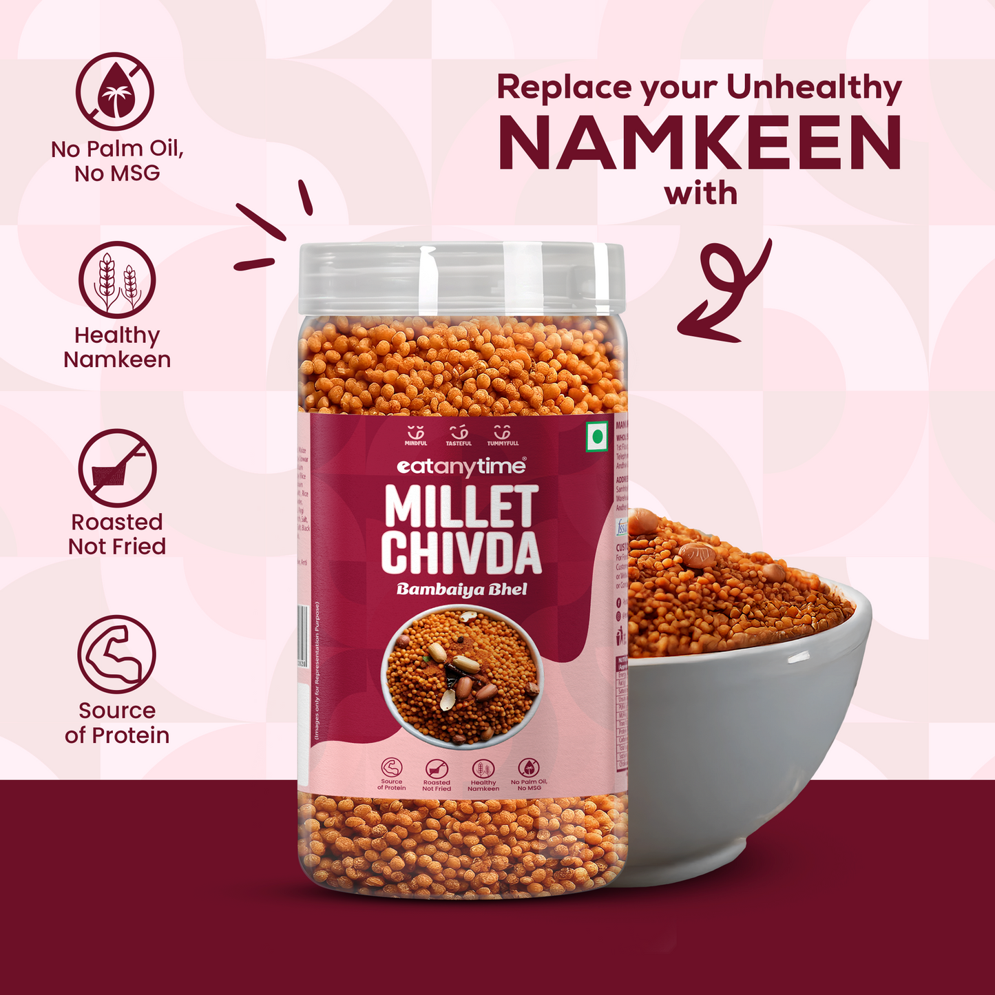 Eat Anytime Millet Chivda 600gm | Rich In Fiber & Protein Gluten-Free | No Artificial Additives | Healthy Snacking