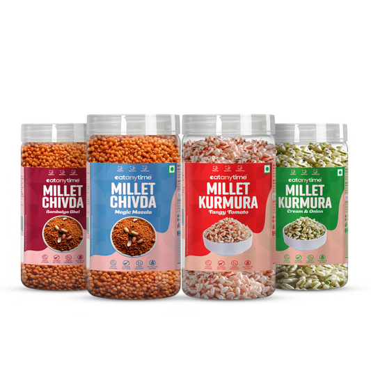 Millet Chivda Bambaiya Bhel, Magic Masala 300g + Kurmura Tangy, Cream & Onion 125g ( Pack of 4 Combo)