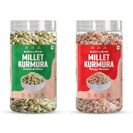 EAT ANYTIME Kurmura Tangy Tomato 125g & Cream & Onion 125g (Pack of 2)
