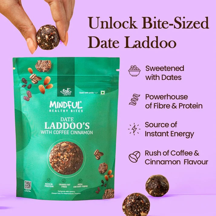 Mindful Healthy Bites Coffee Cinnamon Date Laddoos - New Launch